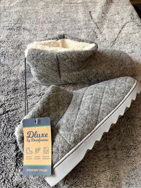 Women's Gray Quilted Memory Foam Slipper Boots